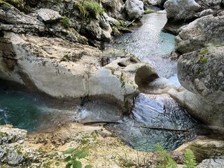 Sunik water grove or waterfalls on the Lepenca stream (Bovec, Slovenia) - Der Sunik-Wasserhain oder...