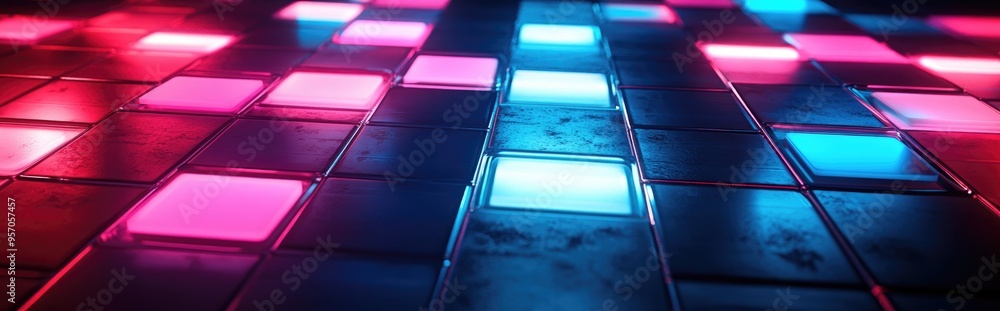 Poster explosive tiles on the floor in a 3d rendering