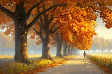 Naklejka premium Yellowish trees in the autumn season - Stock Technology