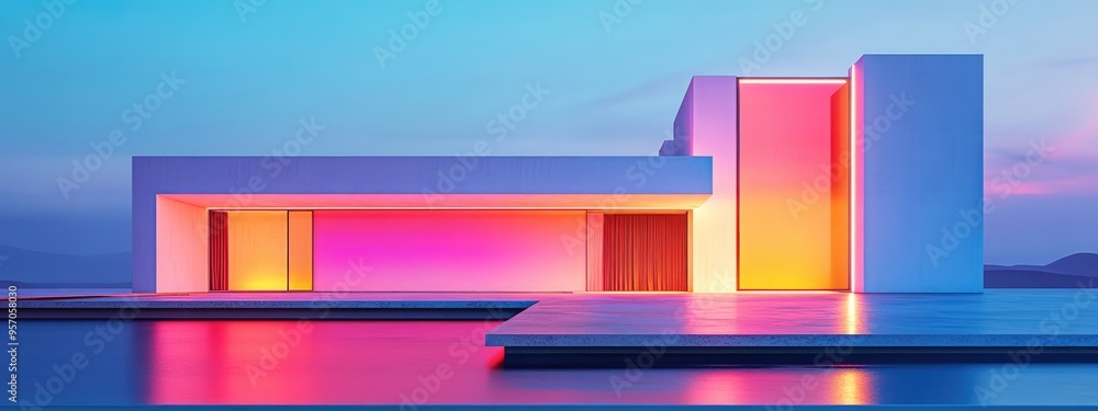 Poster minimalist house featuring an abstract architectural design with concrete and white interiors enhanc