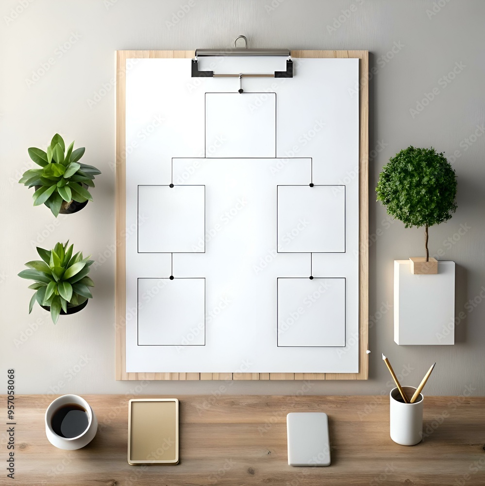 Poster a simple yet elegant design of a blank whiteboard with a flowchart drawn on it.