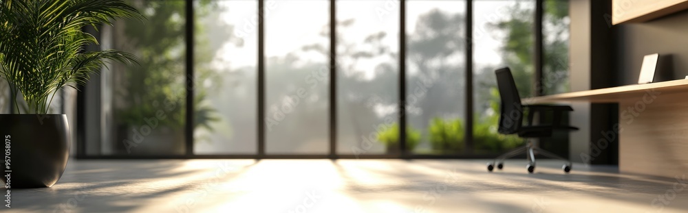 Poster 3d rendering of an empty office room with a blurred background