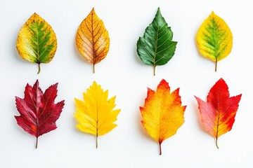 Fall leaves on a white background. Flat lay.