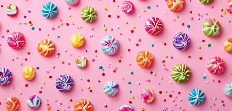 colorful candis on pink background