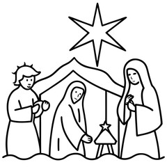 A beautifully detailed nativity set, with hand-painted figurines and a glowing star above