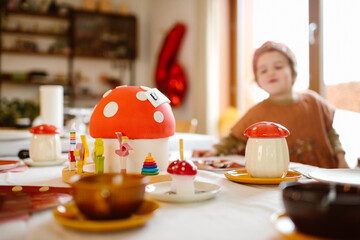 Colorful birthday decorations on a table
