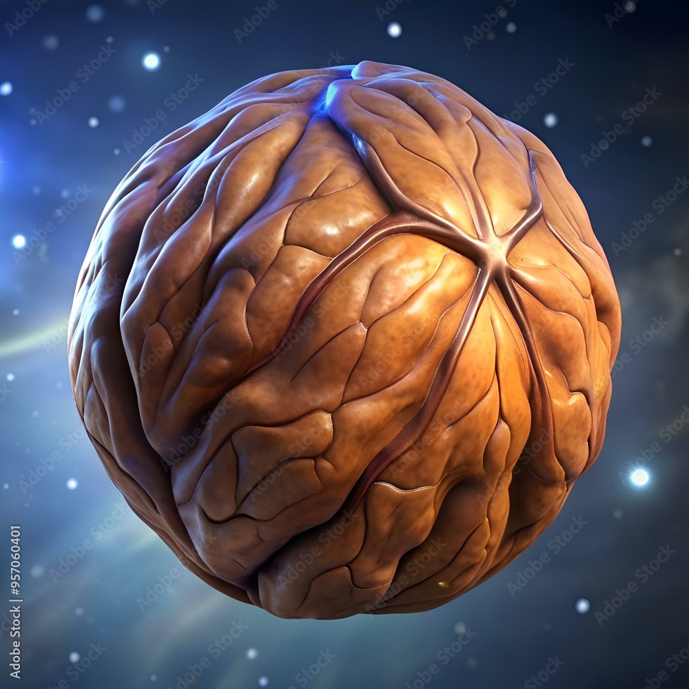 Poster a 3d illustration of an andean walnut. showcasing its intricate texture and unique shape.