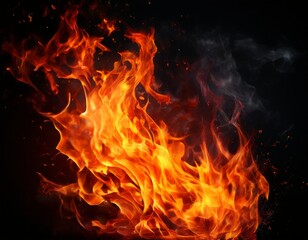 fire is burning on black background