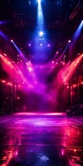 stage with bright lights and smoke