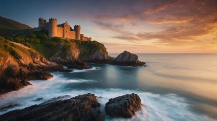 Wallpaper, medieval castle on rocky island