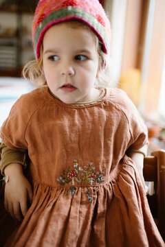 Little girl portrait with scared expression