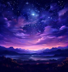 purple sky with stars and clouds