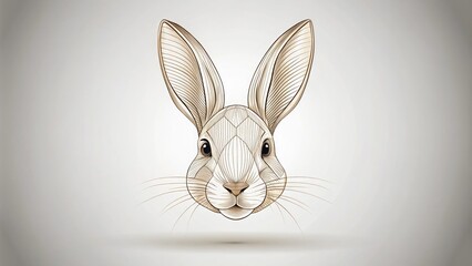 Fototapeta premium Minimalist illustration of a curious rabbit's head in simple lines and shapes, created in a playful, hand-drawn style, isolated on a clean white background.