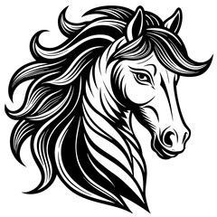 Silhouette Regal Horse Head with Flowing Mane vector black