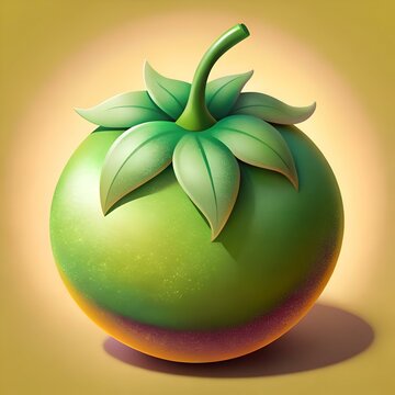 A vibrant 3D illustration of a tomatillo. capturing its unique shape and green hue.