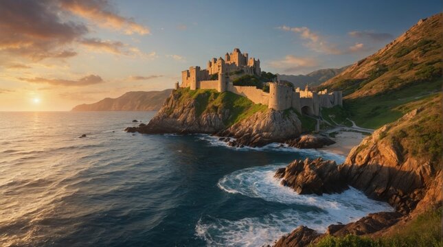 Wallpaper, medieval castle on rocky island