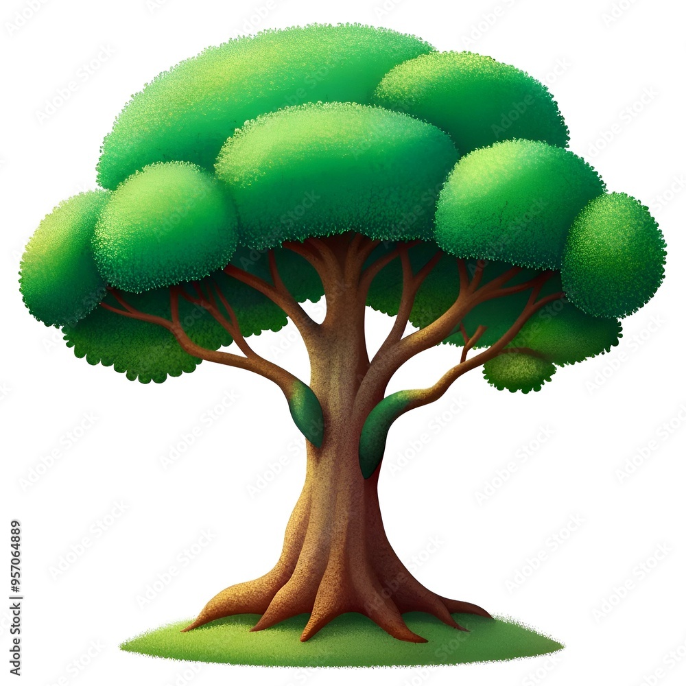 Poster a charming 3d illustration of a cartoon style tree with a whimsical. rounded canopy and a textured. 