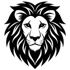 Silhouette Noble Lion Head with a Simple Mane Outline Vector black