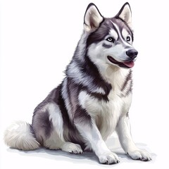 Fototapeta premium Siberian Husky Dog Sitting Isolated on White Background