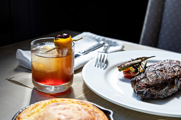 Old Fashioned and Sirloin Steak