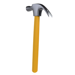 3D hammer with yellow handle on a transparent background
