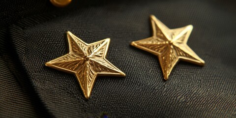 Two golden stars on a textured black surface.