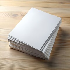 Fototapeta premium A stack of blank white paper sheets on a light wood surface. perfect for showcasing your design or product mockup.