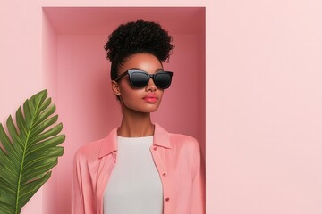 Fashionista in a virtual fitting room using a blockchain-verified digital wallet, high-tech fashion shopping, secure payments