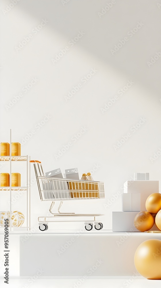 Poster sleek ecommerce online store product display banner with abstract geometric shapes on white backdrop
