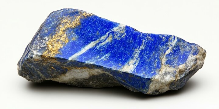 A rough blue lapis lazuli rock with gold veins.