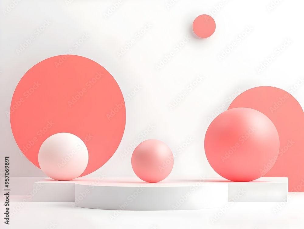 Poster soft geometric spheres minimal abstract composition 3d rendering backdrop