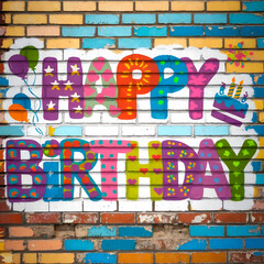 Colorful balloons and confetti with a happy birthday message on a festive background.