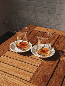 Two finished cups of Turkish tea