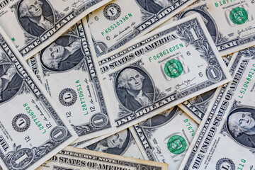 Heap of the one dollar banknotes for background