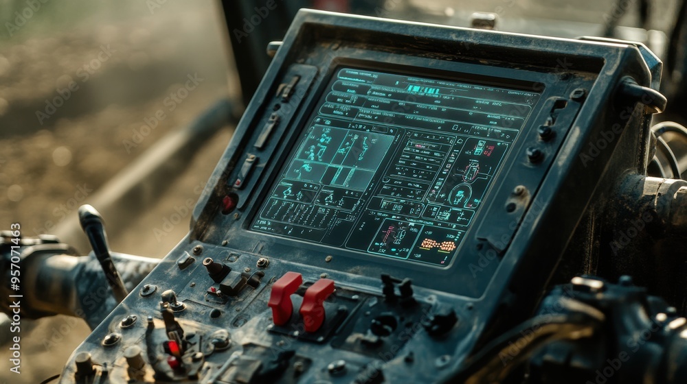 Aufkleber futuristic electronic control panel with digital dashboard and navigation interface
