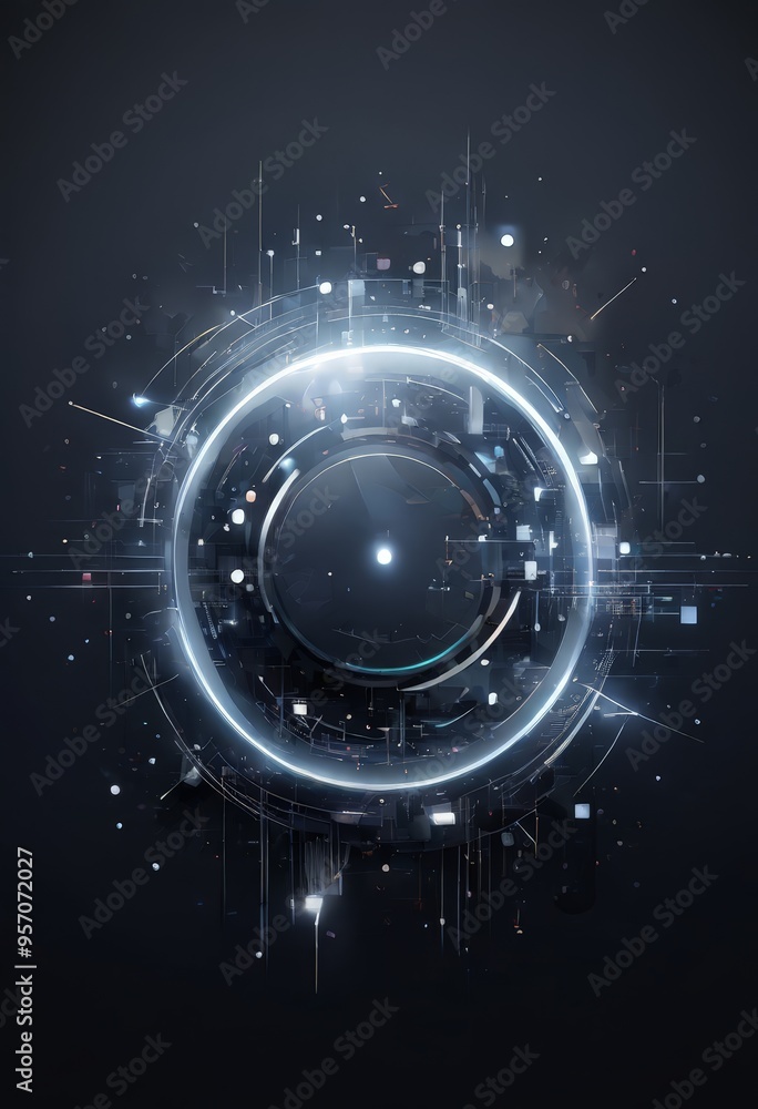 Poster abstract technology background with glowing circles and dots