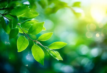 Obraz premium green leaves on branch with sunlight in the background