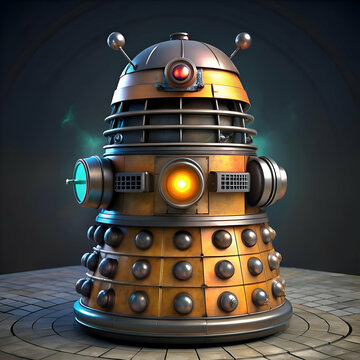 A menacing Dalek robot stands ready to exterminate.