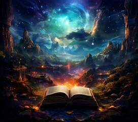Obraz premium book open on rocky landscape
