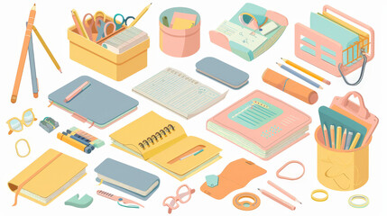 set of office icons and office equipment