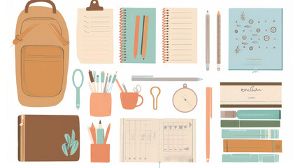 set of office icons and office equipment