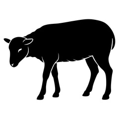 Black Grazing Sheep Silhouette Vector Illustration