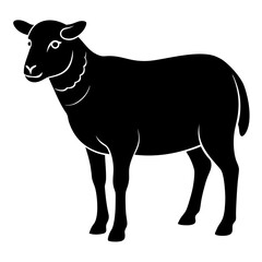 Black Grazing Sheep Silhouette Vector Illustration