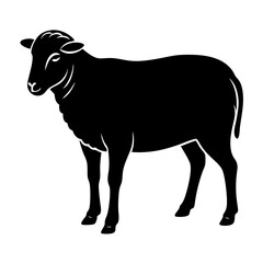 Black Grazing Sheep Silhouette Vector Illustration