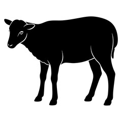 Black Grazing Sheep Silhouette Vector Illustration
