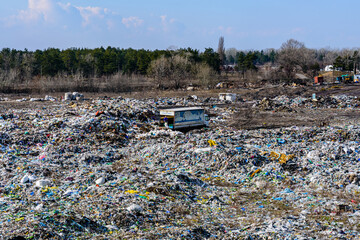 View on a huge rubbish dump. Environmental pollution