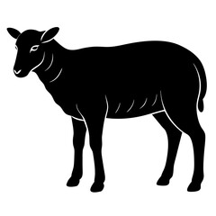 Black Grazing Sheep Silhouette Vector Illustration