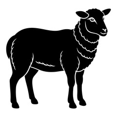 Black Grazing Sheep Silhouette Vector Illustration