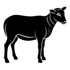Black Grazing Sheep Silhouette Vector Illustration