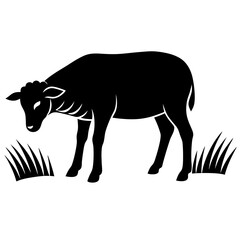 Black Grazing Sheep Silhouette Vector Illustration